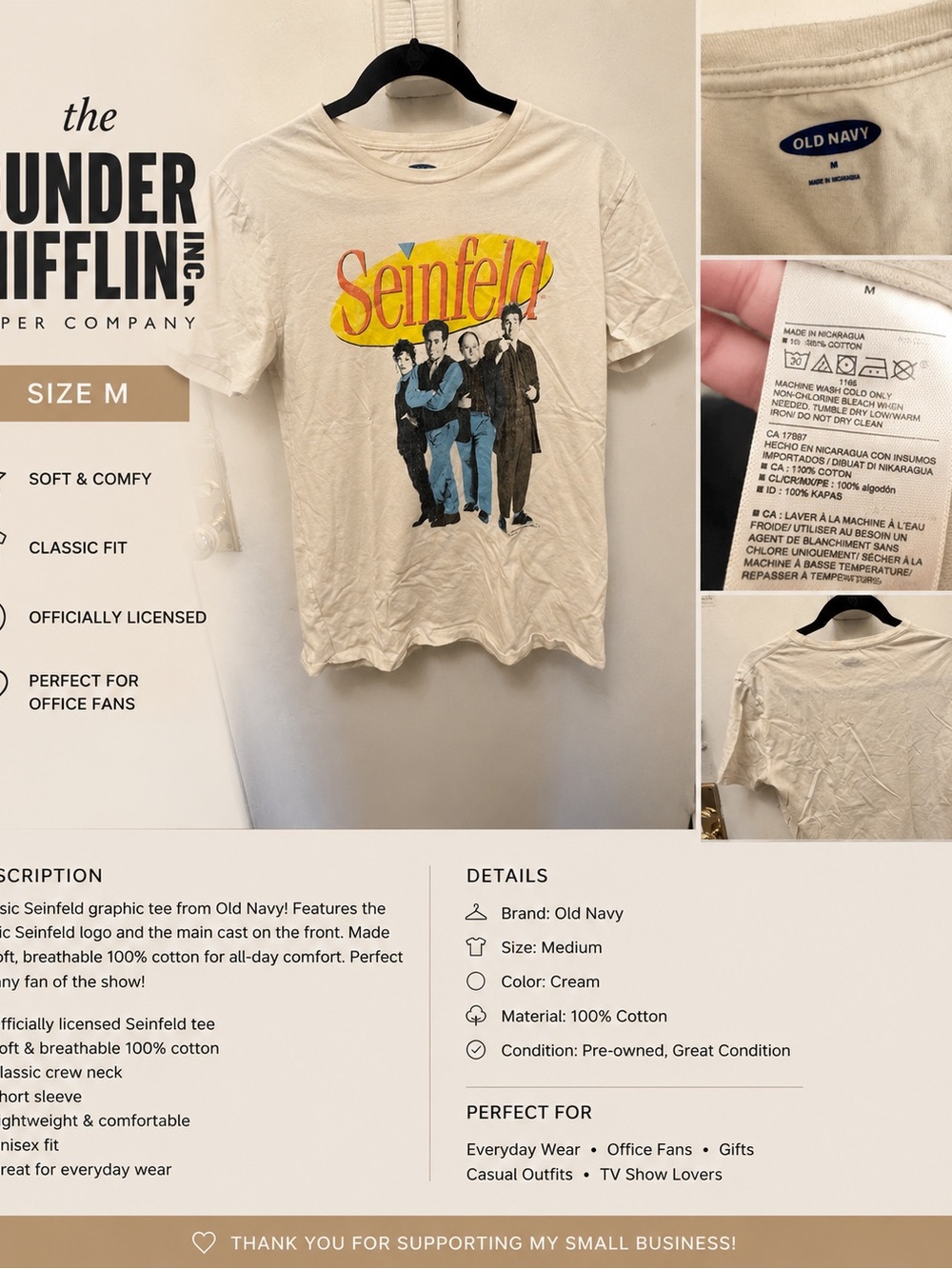 Old Navy Cream Seinfeld Cast Graphic Tee